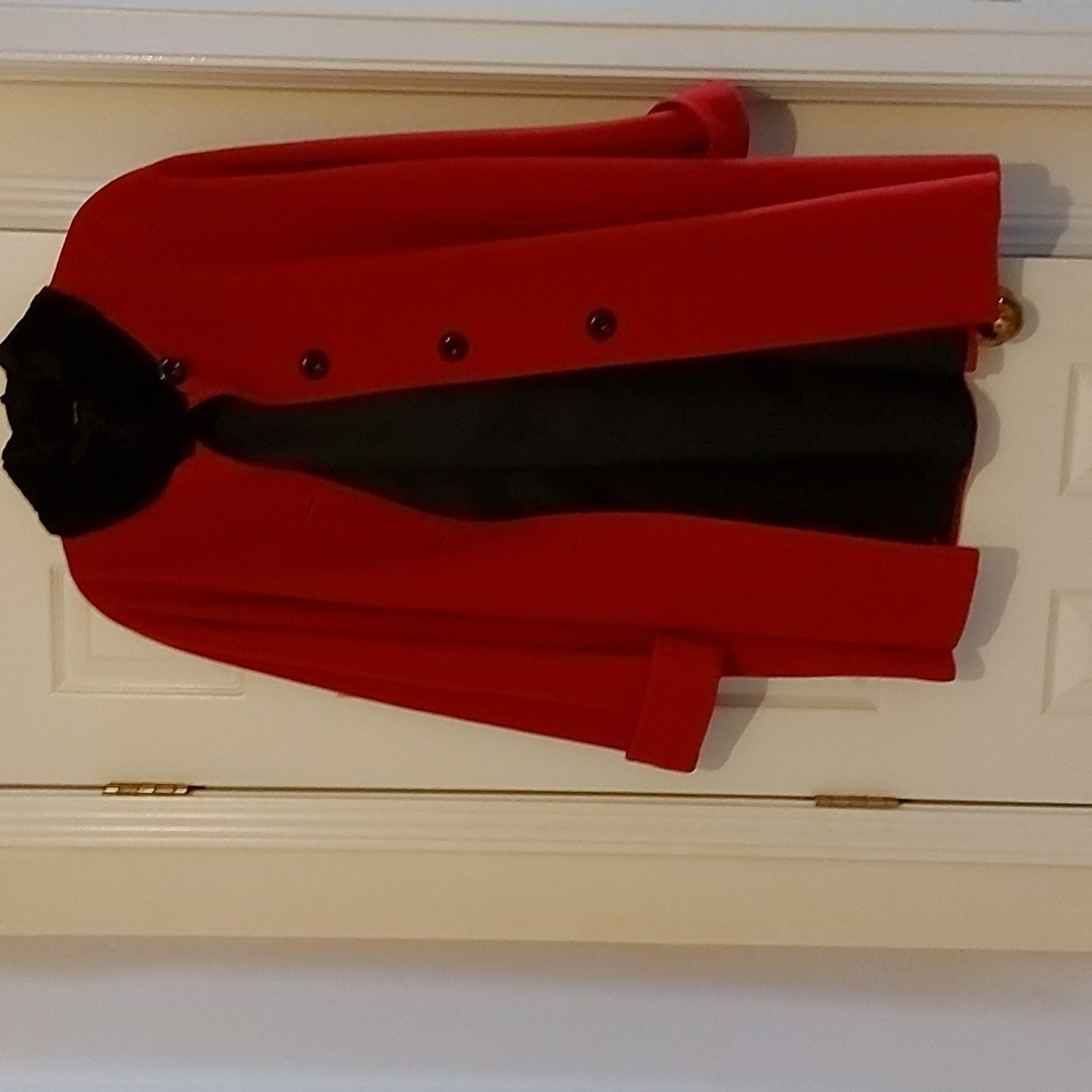 Nygard Collection Vintage Red Coat with Faux Black Fur